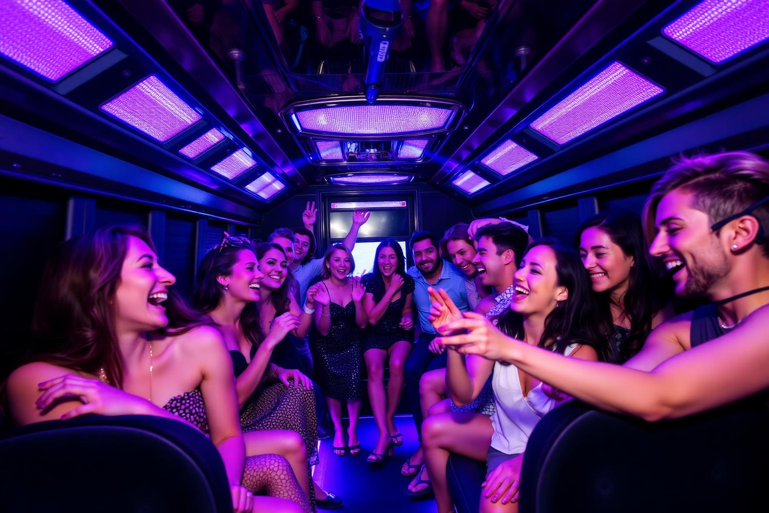 Friends dancing with blue and purple LED lights